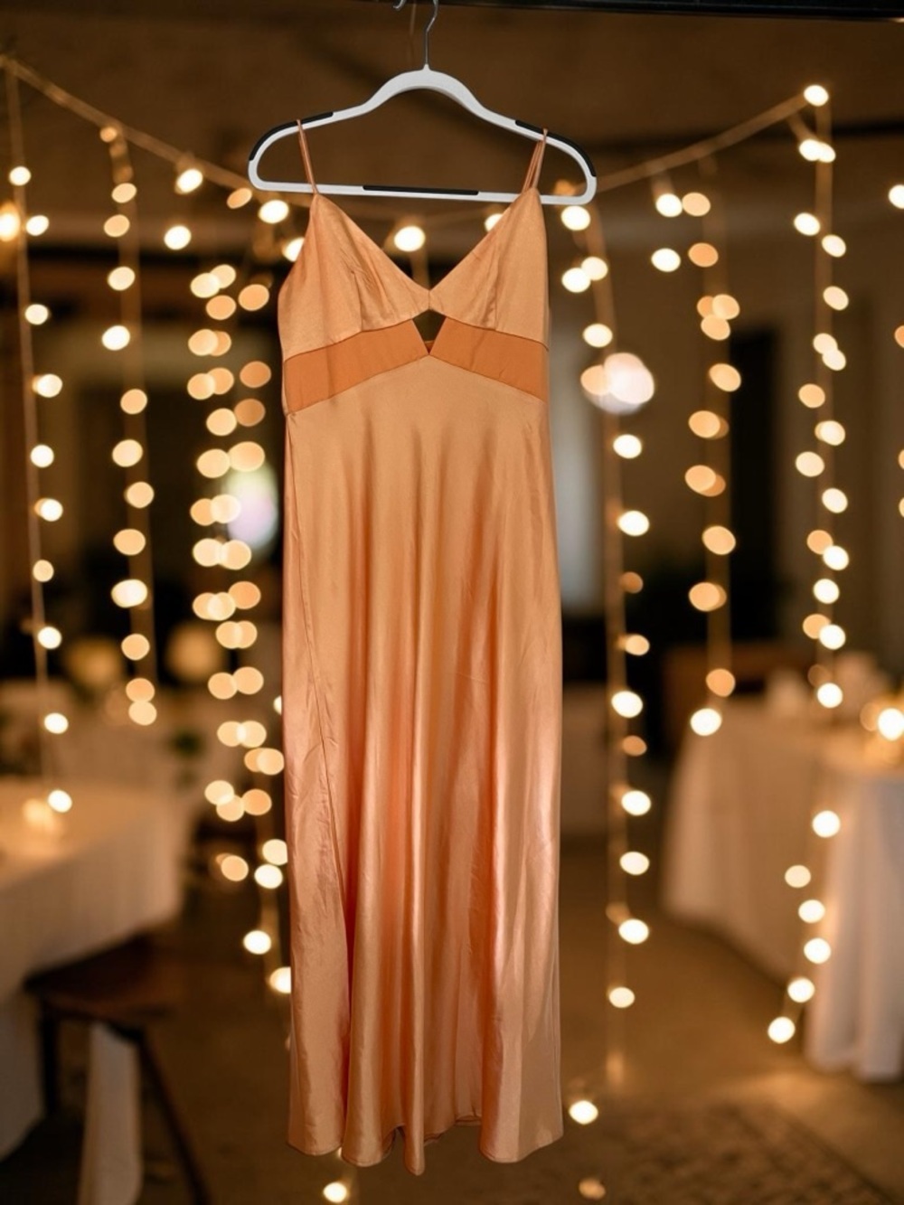 Elegant Women’s Peach Maxi Slip Dress with V-Neck and KeyHole Size XL